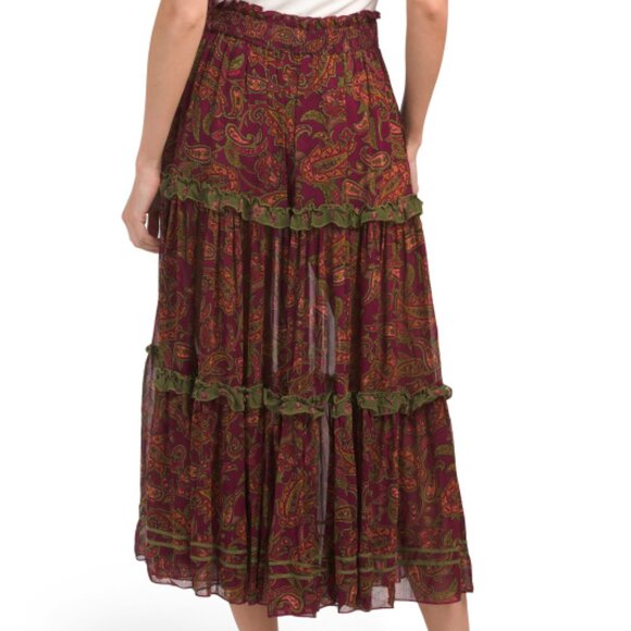 NEW MISS JUNE Jupe Longue Long Skirt in Burgundy viscose/rayon/cotton 663mn - Picture 2 of 2